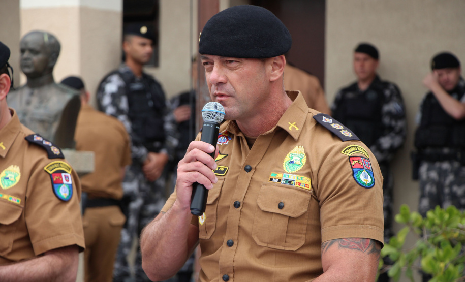 28-08-2019 Policiais Militares promovidos em 10 de agosto são homenageados. Curitiba, 28 de agosto de 2019. Policiais Militares promovidos em 10 de agosto são homenageados. Foto: Ten-Cel QOPM Hudson Leoncio Teixeira, Comandante do 1º CRPM.