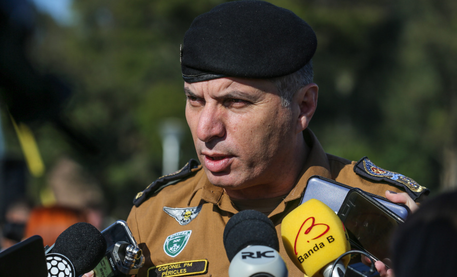 O governador Carlos Massa Ratinho Junior participa nesta sexta-feira (30) do projeto Em Frente Brasil - Programa Nacional de Enfrentamento à Criminalidade Violenta, criado pelo Ministério da Justiça e Segurança Pública no Parque São José em São José dos Pinhais. Na foto o comandante-geral da Polícia Militar (PM) do Paraná, o coronel Péricles de Matos. 30/08/2019 -Foto: Geraldo Bubniak/AEN