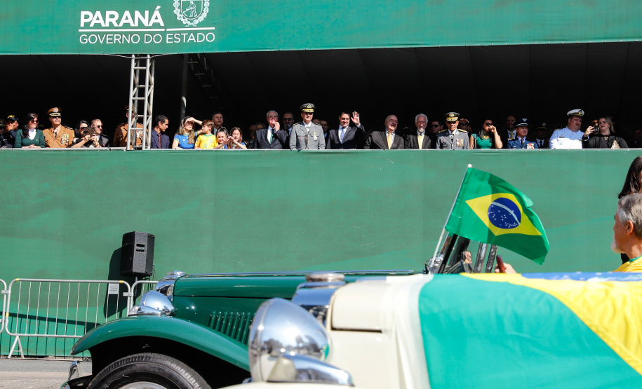 Aproximadamente 20 mil pessoas acompanharam neste sábado (7), em Curitiba, o desfile cívico-militar que comemora os 197 anos da Proclamação da Independência, segundo estimativas da Polícia Militar do Paraná. O governador Carlos Massa Ratinho Junior assistiu a solenidade de 7 de Setembro na Avenida Cândido de Abreu, acompanhado de sua família, do comandante da 5ª Divisão do Exército, general de divisão José Russo Assumpção Delgado, do vice-governador Darci Piana e de diversas autoridades.