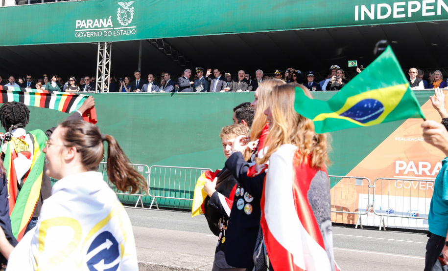 Aproximadamente 20 mil pessoas acompanharam neste sábado (7), em Curitiba, o desfile cívico-militar que comemora os 197 anos da Proclamação da Independência, segundo estimativas da Polícia Militar do Paraná. O governador Carlos Massa Ratinho Junior assistiu a solenidade de 7 de Setembro na Avenida Cândido de Abreu, acompanhado de sua família, do comandante da 5ª Divisão do Exército, general de divisão José Russo Assumpção Delgado, do vice-governador Darci Piana e de diversas autoridades.