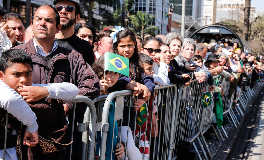 Aproximadamente 20 mil pessoas acompanharam neste sábado (7), em Curitiba, o desfile cívico-militar que comemora os 197 anos da Proclamação da Independência, segundo estimativas da Polícia Militar do Paraná. O governador Carlos Massa Ratinho Junior assistiu a solenidade de 7 de Setembro na Avenida Cândido de Abreu, acompanhado de sua família, do comandante da 5ª Divisão do Exército, general de divisão José Russo Assumpção Delgado, do vice-governador Darci Piana e de diversas autoridades.