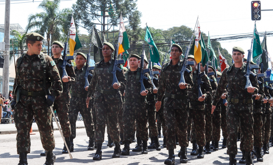Aproximadamente 20 mil pessoas acompanharam neste sábado (7), em Curitiba, o desfile cívico-militar que comemora os 197 anos da Proclamação da Independência, segundo estimativas da Polícia Militar do Paraná. O governador Carlos Massa Ratinho Junior assistiu a solenidade de 7 de Setembro na Avenida Cândido de Abreu, acompanhado de sua família, do comandante da 5ª Divisão do Exército, general de divisão José Russo Assumpção Delgado, do vice-governador Darci Piana e de diversas autoridades.