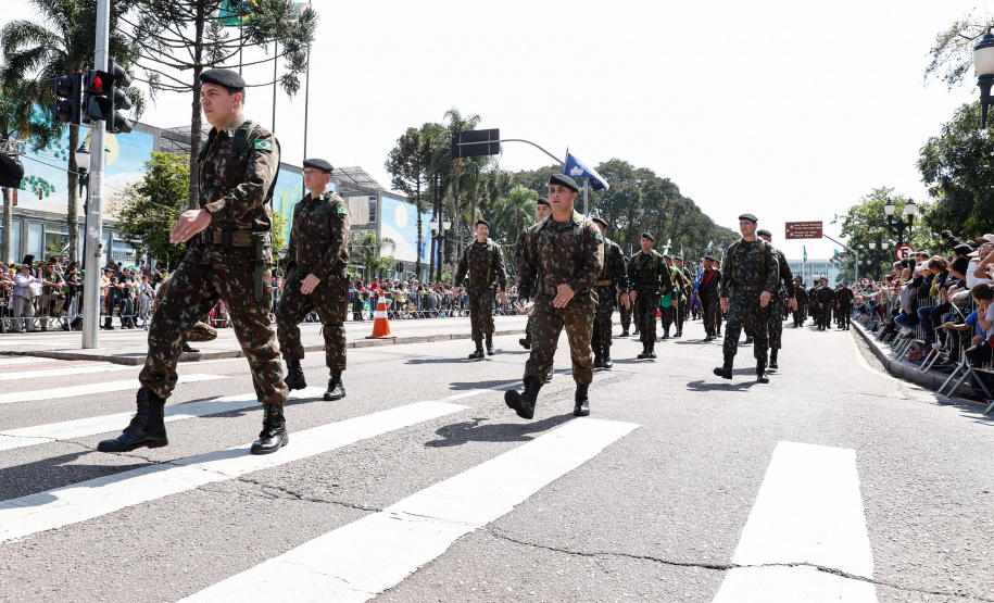 Aproximadamente 20 mil pessoas acompanharam neste sábado (7), em Curitiba, o desfile cívico-militar que comemora os 197 anos da Proclamação da Independência, segundo estimativas da Polícia Militar do Paraná. O governador Carlos Massa Ratinho Junior assistiu a solenidade de 7 de Setembro na Avenida Cândido de Abreu, acompanhado de sua família, do comandante da 5ª Divisão do Exército, general de divisão José Russo Assumpção Delgado, do vice-governador Darci Piana e de diversas autoridades.