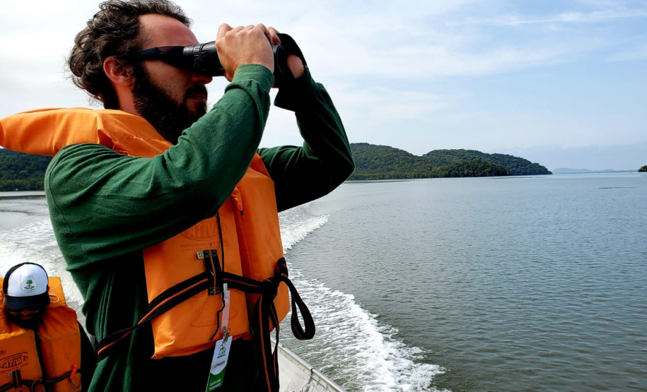 Dentro dos programas ambientais executados pela empresa Portos do Paraná nas baías de Paranaguá e Antonina, foi realizado quarta-feira (11) o monitoramento de avifauna, embarcado. Foto: Divulgação/Portos do Paraná