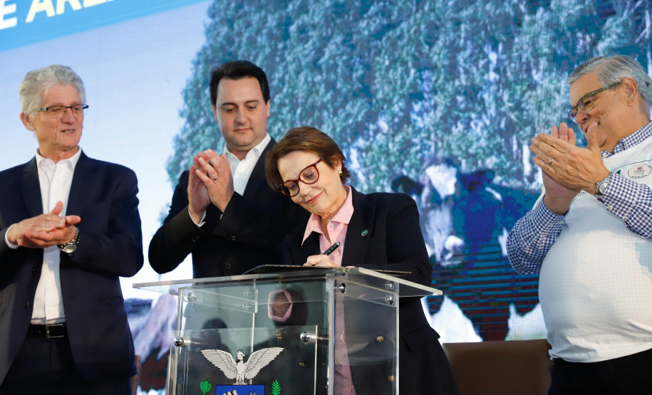 O Paraná deixará de vacinar os rebanhos de bovinos e bubalinos contra a febre aftosa a partir de 31 de outubro. A suspensão da vacinação foi autorizada por instrução normativa assinada nesta terça-feira (15) pela ministra da Agricultura, Pecuária e Abastecimento, Tereza Cristina, e o governador Carlos Massa Ratinho Junior, no Palácio Iguaçu.