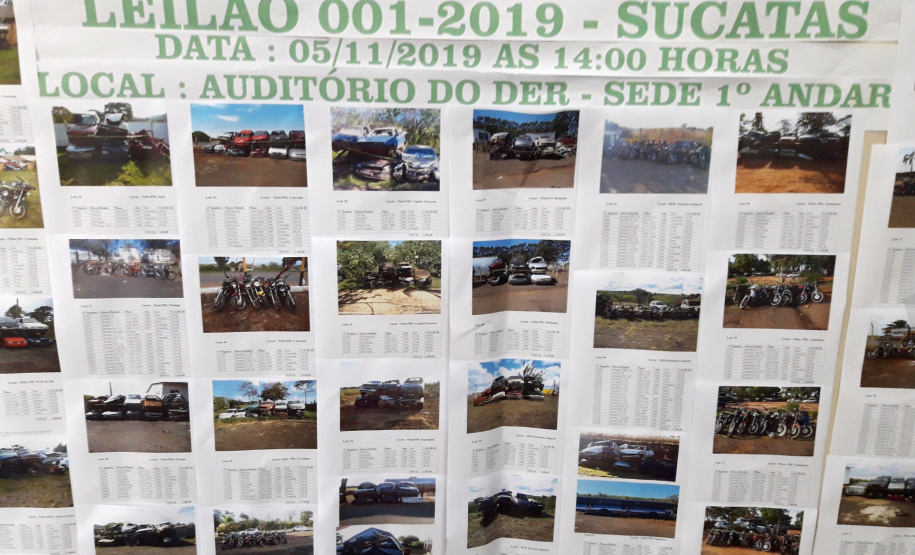DER leiloa 110 lotes de sucatas de veículos automotores