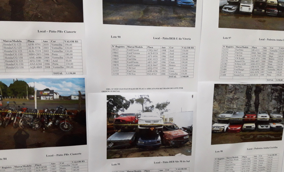 DER leiloa 110 lotes de sucatas de veículos automotores