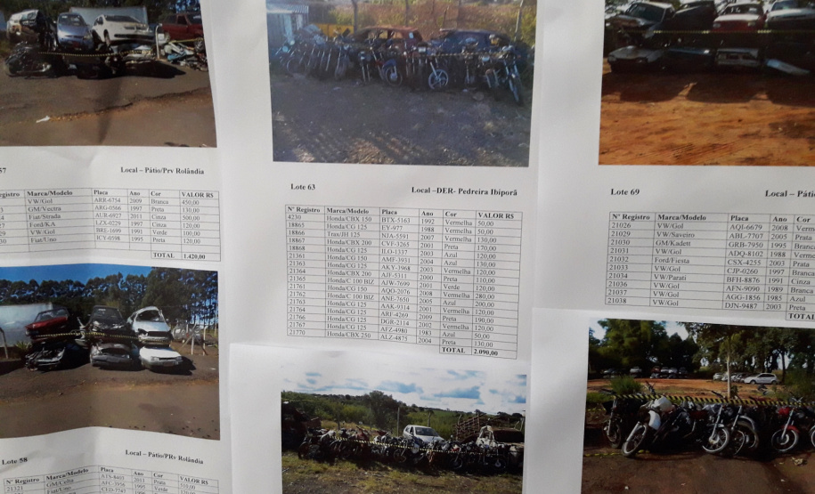 DER leiloa 110 lotes de sucatas de veículos automotores