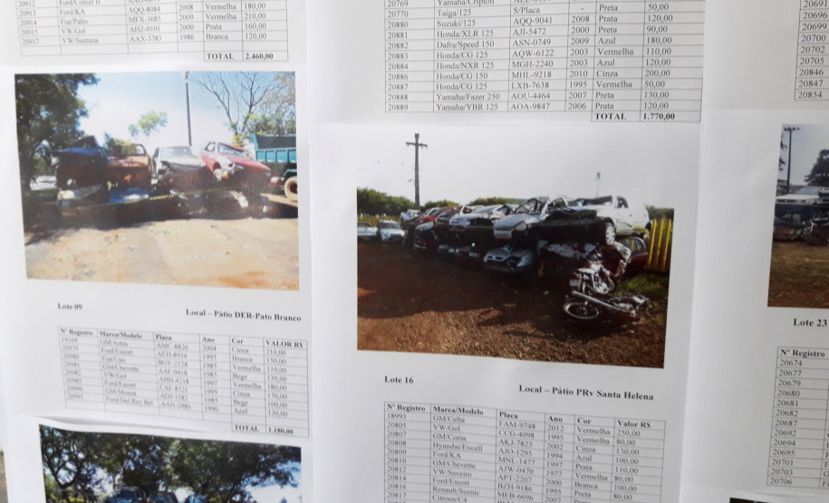 DER leiloa 110 lotes de sucatas de veículos automotores