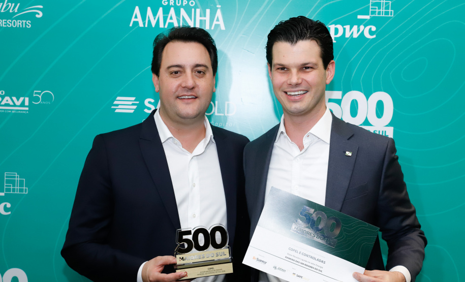 O governador Carlos Massa Ratinho Junior participa do evento de premiação das 500 maiores empresas do Sul.