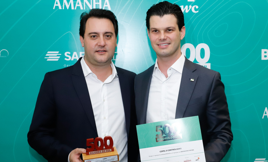 O governador Carlos Massa Ratinho Junior participa do evento de premiação das 500 maiores empresas do Sul.
