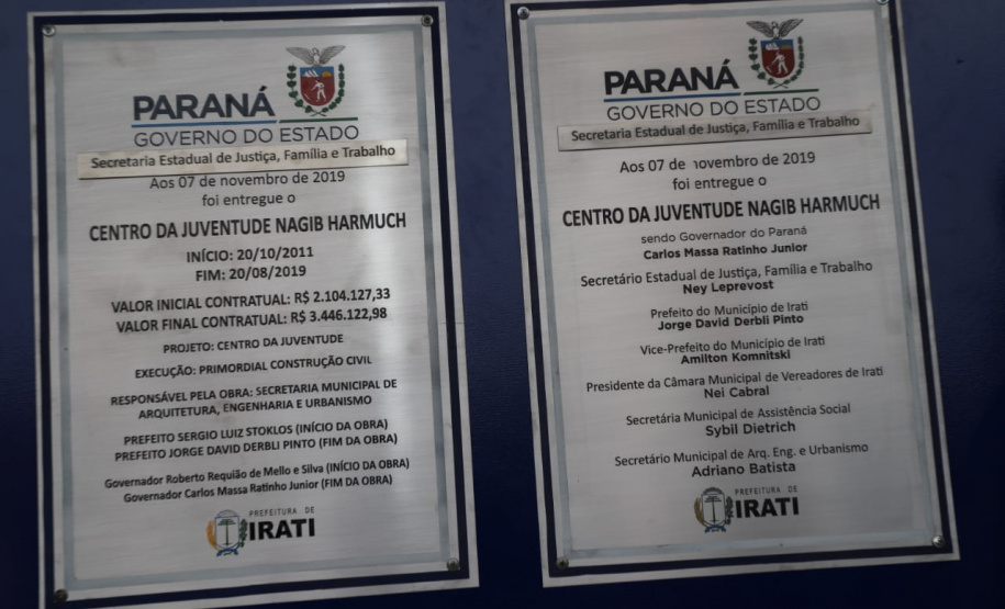 Inauguração do Centro da Juventude Nagib Harmuch, em Irati. Foto:Divulgação/SEJUF