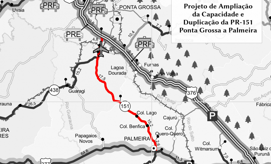 O Departamento de Estradas de Rodagem do Paraná (DER/PR) publicou o edital de licitação para contratar a empresa que vai elaborar o projeto executivo de engenharia de duplicação e ampliação da capacidade da PR-151, entre Ponta Grossa e Palmeira, na região dos Campos Gerais. O orçamento previsto para o projeto é de R$ 5 milhões. Curitiba, 08-11-2019 - Foto: Divulgação-DER