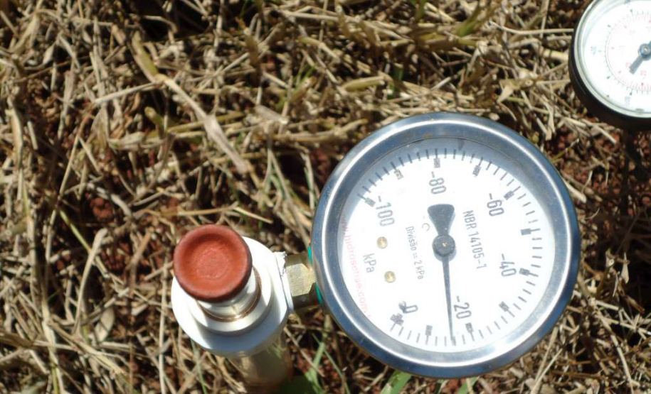 Uso de tensiômetro garante eficiência da irrigação no campo. Foto: Divulgação/Emater