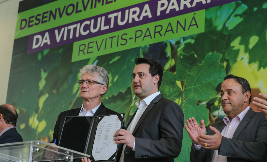O Governador Carlos Massa Ratinho Júnior e o secretário estadual da Agricultura e Abastecimento, Norberto Ortigara, lançam nesta terça-feira (26),  o programa de Desenvolvimento e Revitalização da Viticultura e da Agroindústria Vitícola no Paraná, o Revitis.   Curitiba, 26/11/2019 - Foto: Geraldo Bubniak/AEN