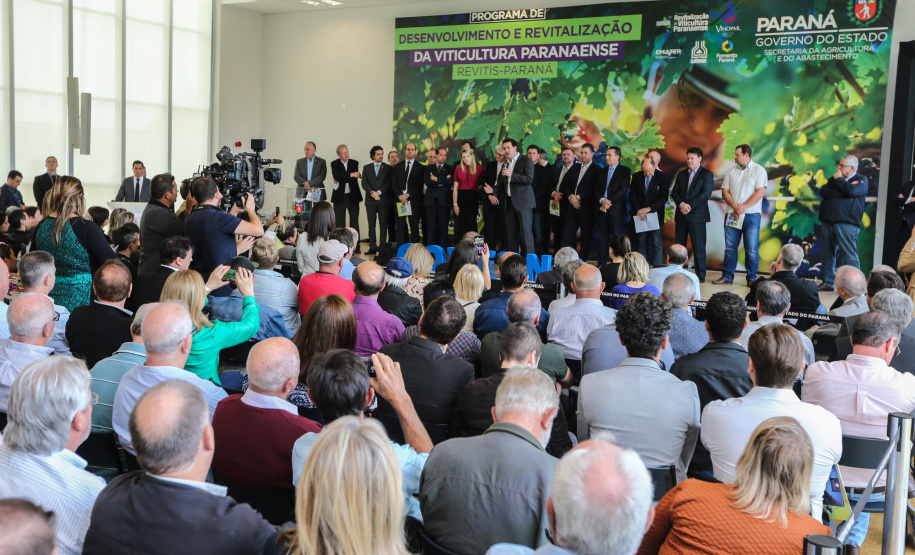 O Governador Carlos Massa Ratinho Júnior e o secretário estadual da Agricultura e Abastecimento, Norberto Ortigara, lançam nesta terça-feira (26),  o programa de Desenvolvimento e Revitalização da Viticultura e da Agroindústria Vitícola no Paraná, o Revitis.   Curitiba, 26/11/2019 - Foto: Geraldo Bubniak/AEN