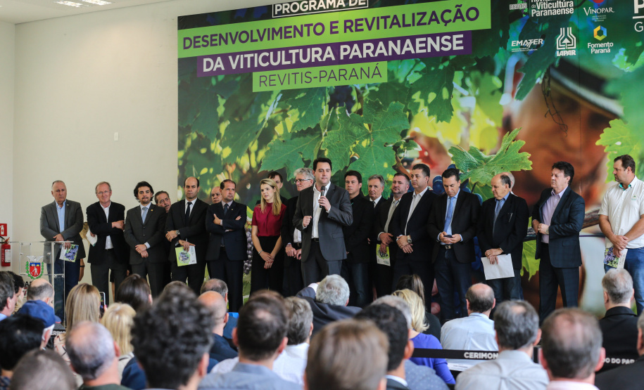 O Governador Carlos Massa Ratinho Júnior e o secretário estadual da Agricultura e Abastecimento, Norberto Ortigara, lançam nesta terça-feira (26),  o programa de Desenvolvimento e Revitalização da Viticultura e da Agroindústria Vitícola no Paraná, o Revitis.   Curitiba, 26/11/2019 - Foto: Geraldo Bubniak/AEN