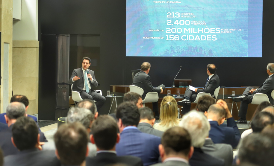 O governador Carlos Massa Ratinho Junior apresentou nesta quarta-feira (27), na Bolsa de Valores de São Paulo, as oportunidades de investimentos no Paraná. Ele destacou os potenciais do Estado, a moderna legislação sobre Parcerias Público-Privadas (PPPs) e o novo programa de concessão de rodovias, que vai abranger 4,1 quilômetros de estradas.Foto: José Fernando Ogura/AEN