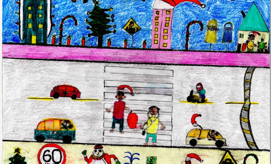 Concurso de Natal da concessionária Arteris. Desenho de Felipe de Jesus Chagas, 20 anos, educação especial de Rio Negro.