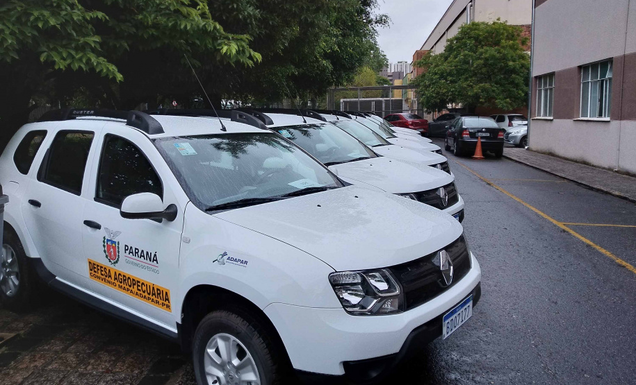 A Agência de Defesa Agropecuária do Paraná (Adapar) recebeu 20 veículos utilitários, que serão utilizados nos serviços de defesa animal. Os carros resultam de parceria com o Ministério da Agricultura, Pecuária e Abastecimento e foram entregues terça-feira (17). Os supervisores regionais estiveram em Curitiba para uma reunião e já seguiram com os veículos para as diversas regiões do Estado. Foto:SEAB