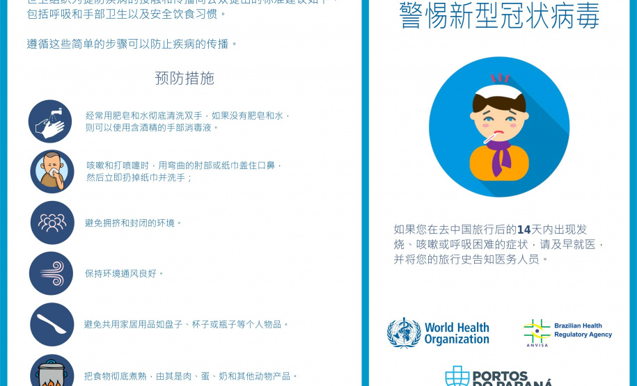 A empresa pública Portos do Paraná intensificou as medidas sanitárias e práticas de controle de tripulação para minimizar os riscos de infecção pelo novo coronavírus. Seguindo regulamentações sanitárias internacionais, a autoridade portuária segue um protocolo diferenciado para embarcações e tripulantes vindos das áreas epidêmicas.