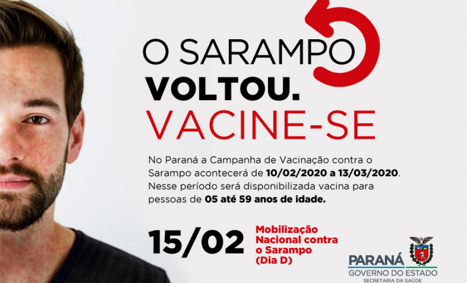 A primeira etapa da Campanha Nacional de Vacinação contra o sarampo deste ano começa na próxima segunda-feira (10) e vai até o dia 13 de março. Para iniciar a campanha, o Paraná tem o quantitativo de mais de 1,245 milhão de doses da vacina.
Curitiba 06/02/2020 - Foto: Divulgação/SESA