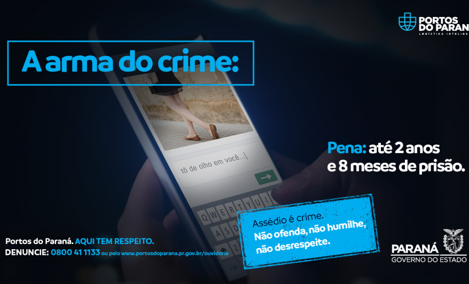 A Portos do Paraná lançou, esta semana, uma campanha para prevenir e combater situações de assédio, de todo e qualquer tipo, no ambiente de trabalho. Voltada principalmente para o público interno, colaboradores próprios e de empresas que atuam nos portos de Paranaguá e Antonina, a ação pretende conscientizar sobre a importância do respeito no ambiente portuário. Paranaguá, 13/02/2020 - Foto: Divulgação Portos do Paraná