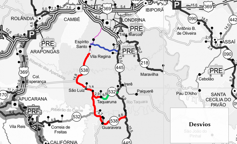 A PR-445 será interditada na quinta-feira (27), das 08h30 às 18h para detonação de rochas próximo ao quilômetro 54, perto de Irerê, distrito de Londrina, na região Norte do Estado. O bloqueio do trecho será total, entre o entroncamento com a PR-532 (próximo ao distrito) e o acesso à Estrada da Cegonha (próximo a Londrina).  -  Curitiba, 21/02/2020  -  Foto: Divulgação DER
