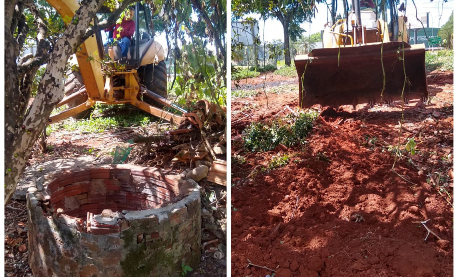 Poços e fossas com focos do mosquito da dengue estão sendo aterrados. Foto:Leandro Mello/Prefeitura de Barbosa Ferraz