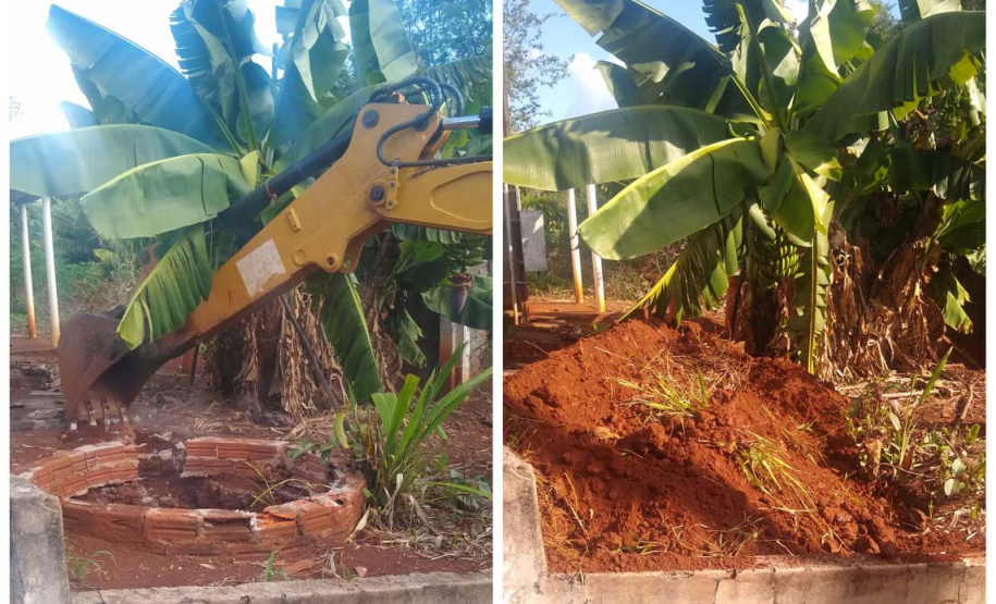 Poços e fossas com focos do mosquito da dengue estão sendo aterrados. Foto:Leandro Mello/Prefeitura de Barbosa Ferraz