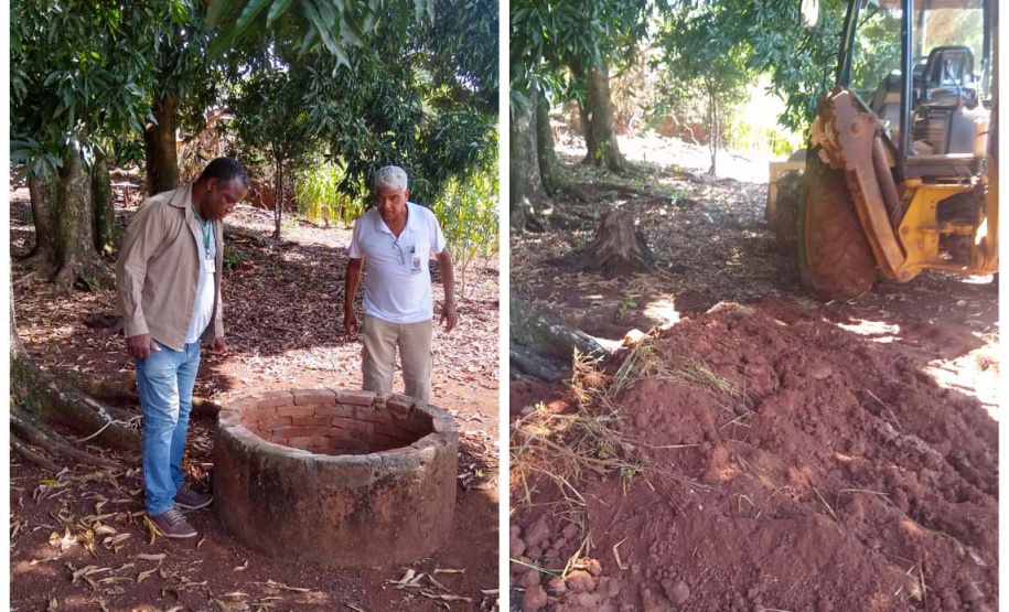 Poços e fossas com focos do mosquito da dengue estão sendo aterrados. Foto:Leandro Mello/Prefeitura de Barbosa Ferraz