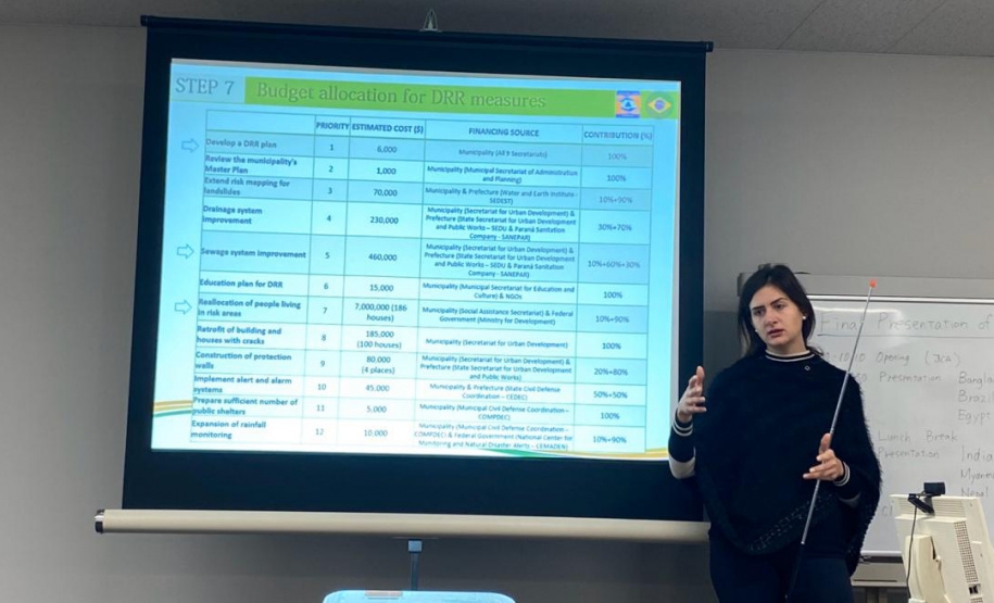 Estado planeja metodologia para redução de desastres. Como parte desse planejamento, a geóloga Fabiane Acordes, da Defesa Civil do Paraná, representou o Estado no curso Redução de Riscos em Desastres, promovido pela Agência Internacional de Cooperação do Japão (Jica - Japan International Cooperation Agency), na cidade de Kobe, entre janeiro e fevereiro deste ano. A ideia é replicar a expertise dos japoneses em prevenção em nível local. Foto: Defesa Civil
