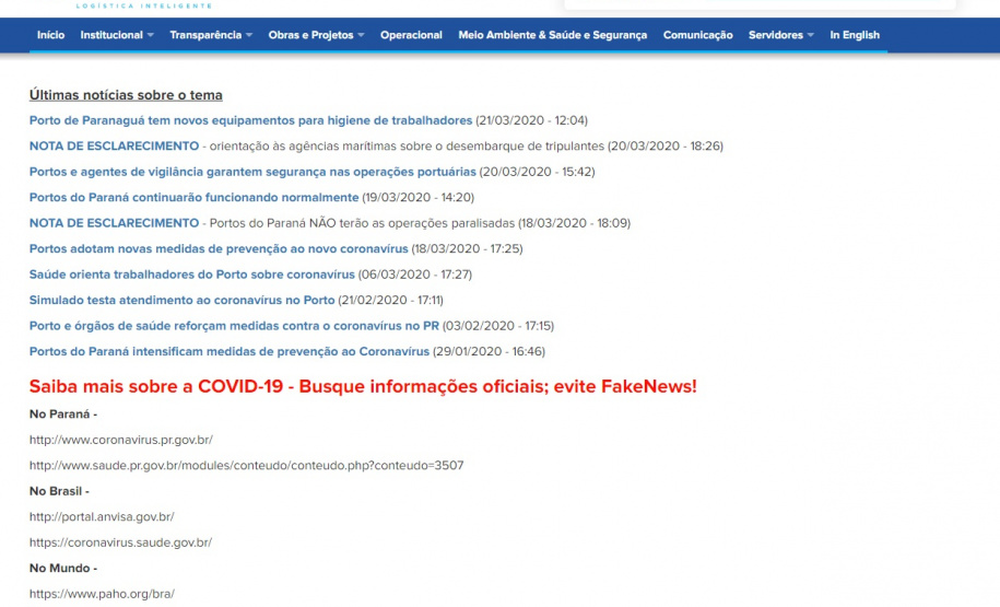 Página reúne informações sobre ações contra o coronavírus