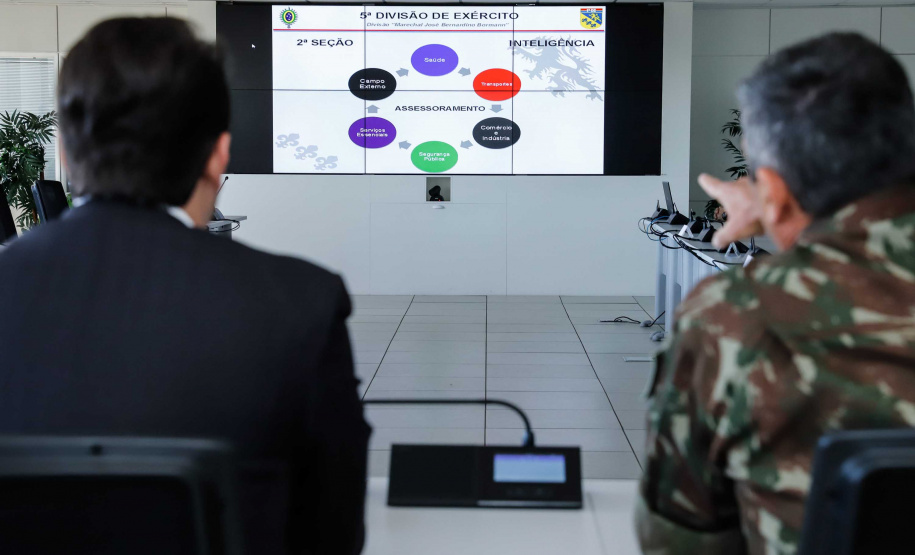 O governador Carlos Massa Ratinho Junior esteve nesta quinta-feira (16) na 5ª Divisão do Exército Brasileiro, em Curitiba. Ele foi recebido pelo comandante da 5ª Divisão, general Carlos José Russo Assumpção Penteado, e pelo comandante da 5ª Região Militar, general Claudio Senko Penkal. A unidade é responsável por Paraná e Santa Catarina.
