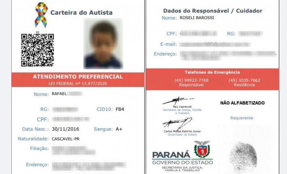 A partir desta quarta-feira (06) todos os paranaenses com Transtorno do Espectro Autista podem solicitar gratuitamente, pela internet, a Carteira de Identificação da Pessoa com Transtorno do Espectro Autista (Ciptea). Foto:SEJUF