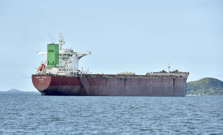 Navio carrega 103 mil toneladas de farelo no Porto de Paranaguá. Foto: Claudio Neves/Portos do Paraná