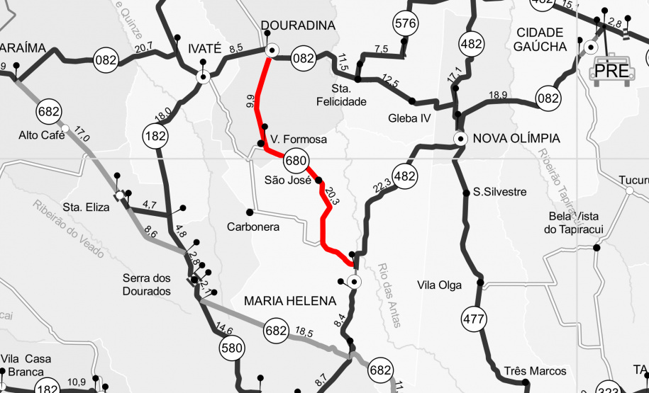 Rodovia entre Douradina e Maria Helena recebe melhorias no pavimento. Foto:DER
