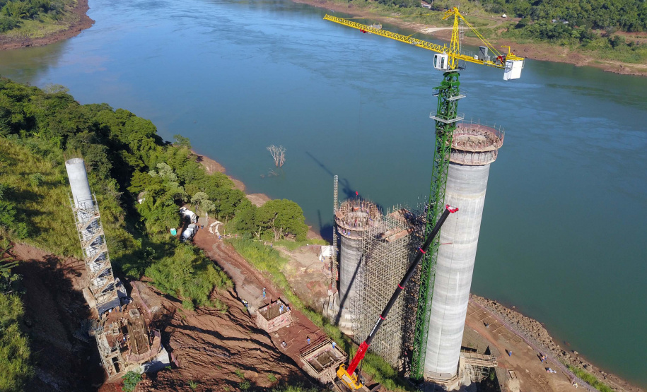 Segunda ponte de Foz do Iguaçu tem ritmo intenso de obras. Foto: José Fernando Ogura/AEN