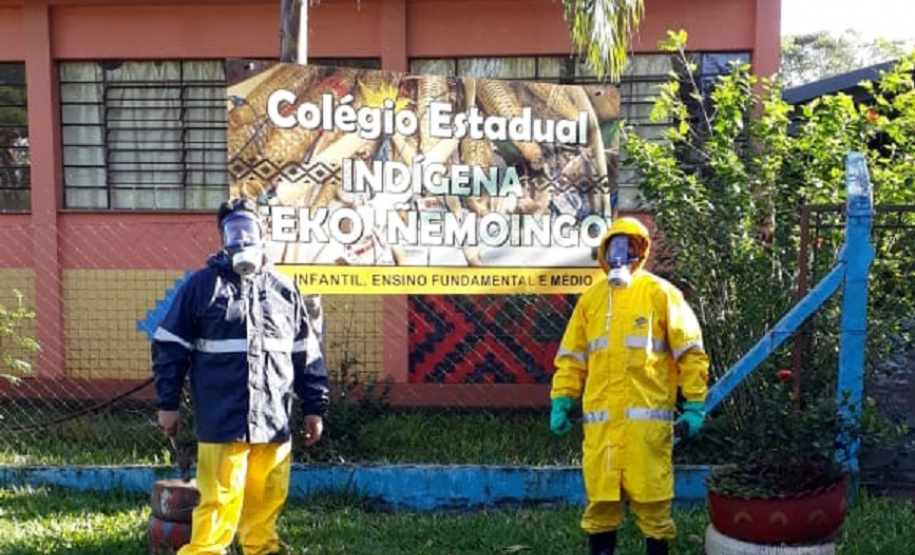 Sanepar faz desinfecção de aldeia com confirmação de Covid-19. Foto:Sanepar