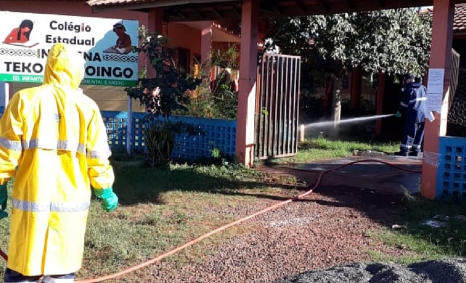 Sanepar faz desinfecção de aldeia com confirmação de Covid-19. Foto:Sanepar