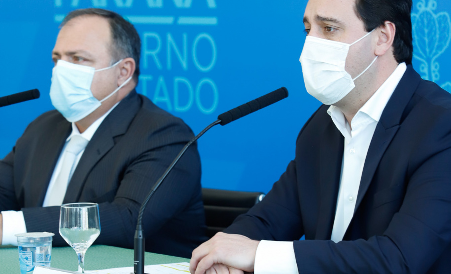 Governador Carlos Massa Ratinho Junior, recebe o ministro interino Eduardo Pazuello.