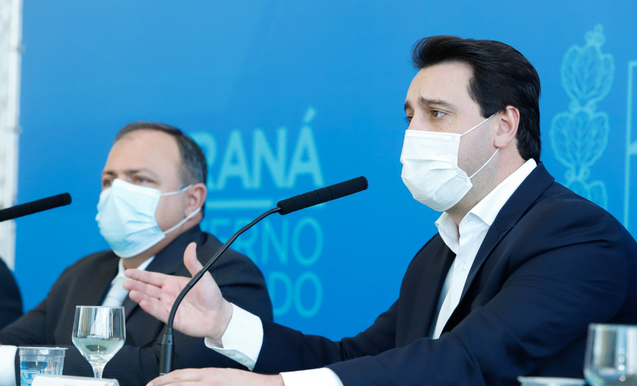 Governador Carlos Massa Ratinho Junior, recebe o ministro interino Eduardo Pazuello.