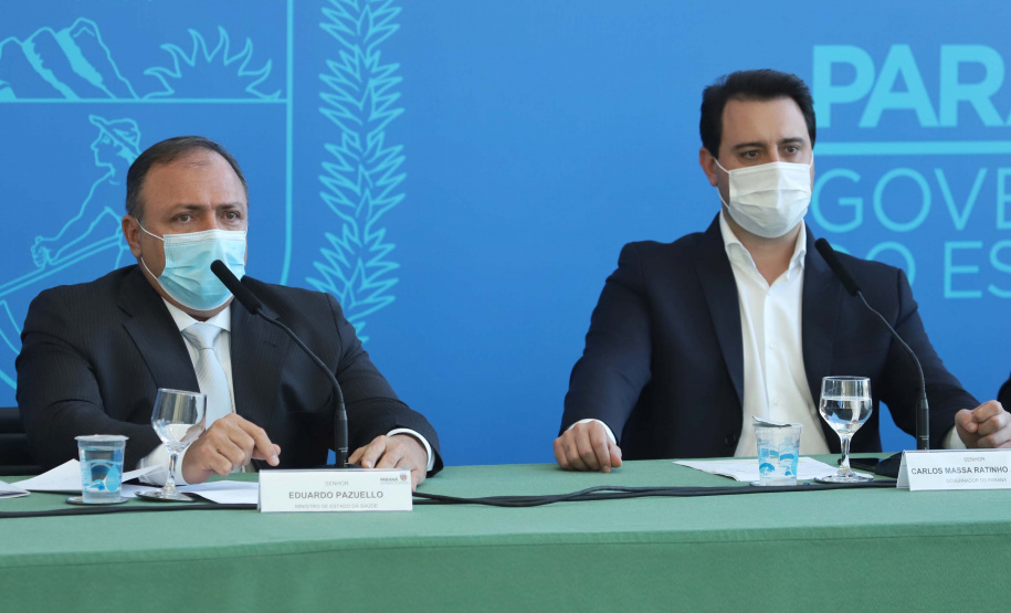 Governador Carlos Massa Ratinho Junior, recebe o ministro interino Eduardo Pazuello.