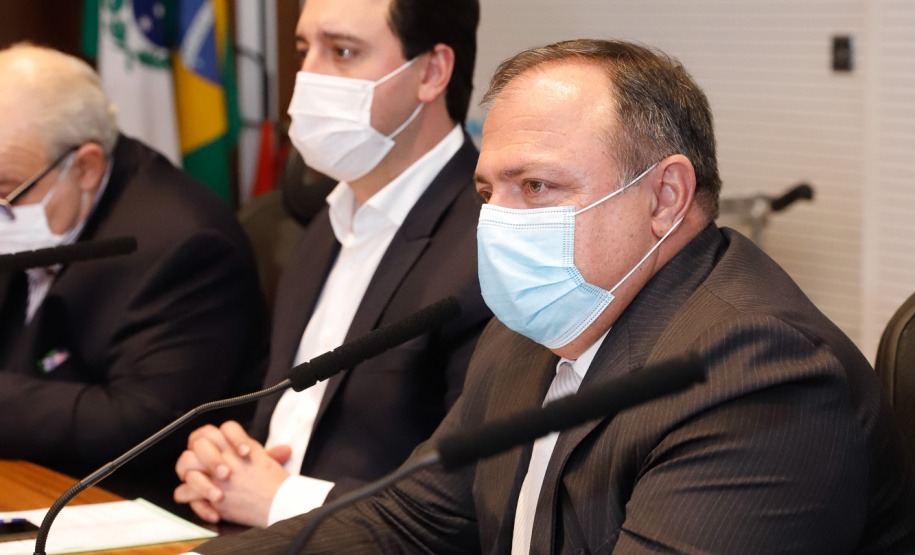 Governador Carlos Massa Ratinho Junior, recebe o ministro interino Eduardo Pazuello.