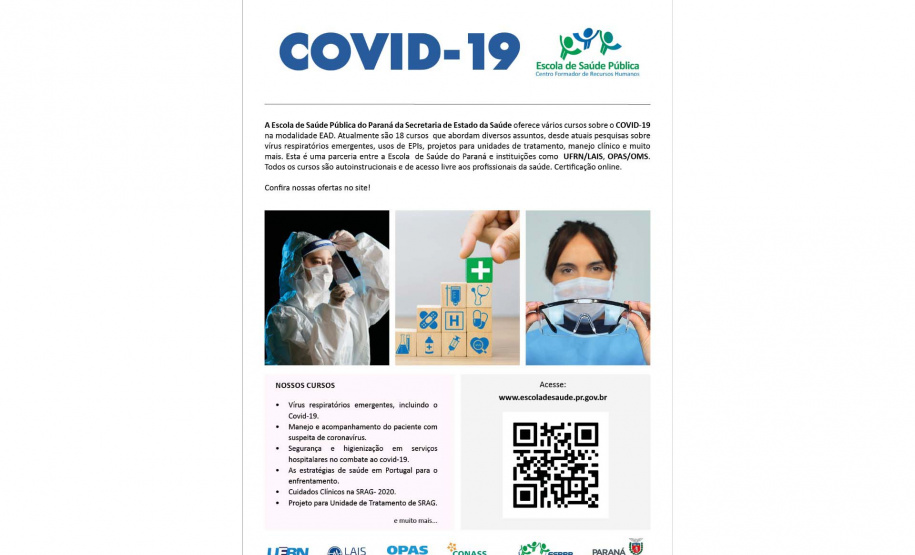 ESPP oferta 18 cursos relacionados à Covid-19 na modalidade EAD
. Imagem:SESA