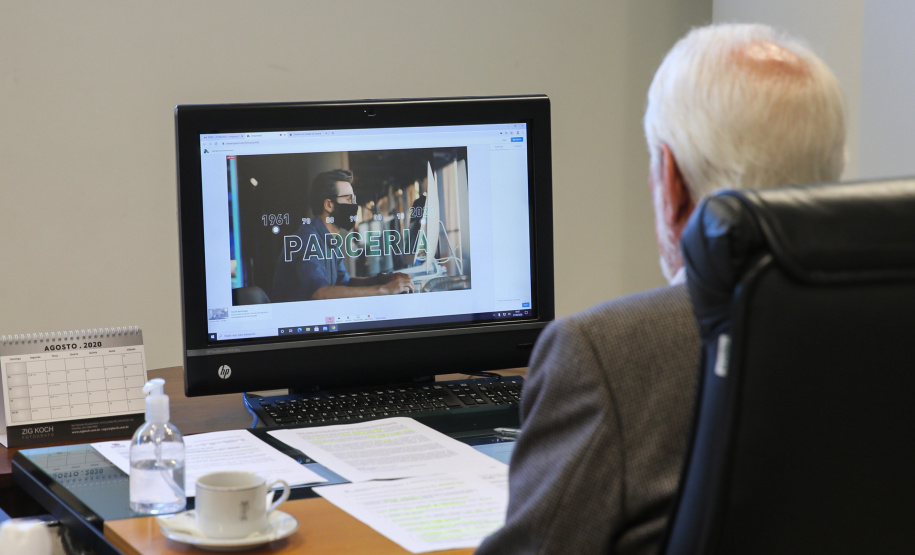 O vice governador Darci Piana participa nesta quarta-feira (27) da video-conferencia de assinatura da parceria entre o BRDE e o  Banco de Desenvolvimento da América Latina (CAF).   Curitiba, 27/08/2020 -  Foto: Geraldo Bubniak/AEN