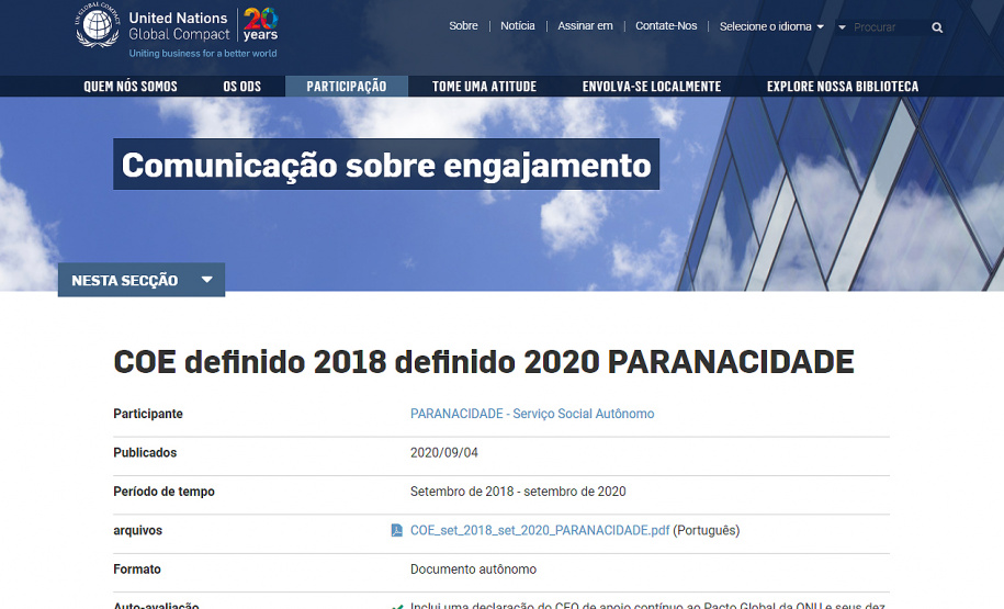 Paranacidade renova compromisso com o Pacto Global, proposto pela ONU