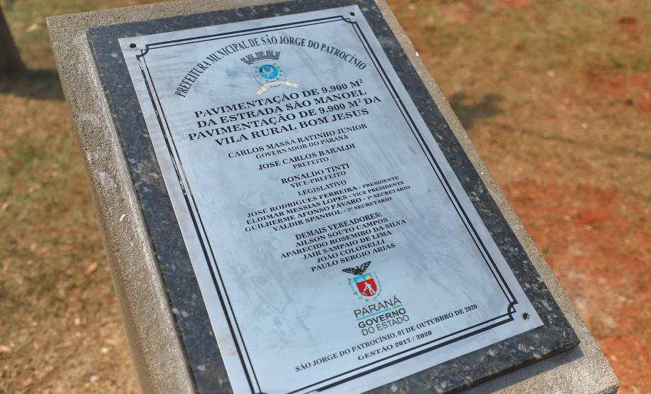 O governador Carlos Massa Ratinho Junior inaugurou nesta quinta-feira (1º) a pavimentação asfáltica da Estrada São Manoel, em São Jorge do Patrocínio, na região Noroeste, e anunciou novos investimentos para o município em pavimentações urbanas e de estradas rurais, veículos e iluminação pública.  Foto: Jose Fernando Ogura/AEN