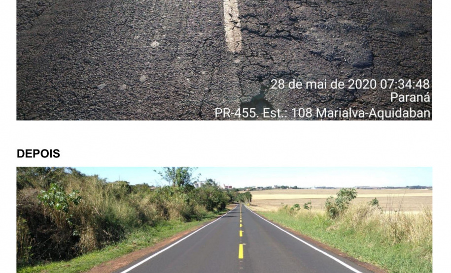 Ligação entre Marialva e o distrito de Aquidaban recebe melhorias . Foto:DER