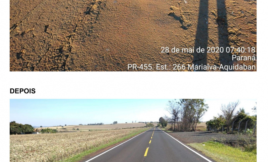 Ligação entre Marialva e o distrito de Aquidaban recebe melhorias . Foto:DER